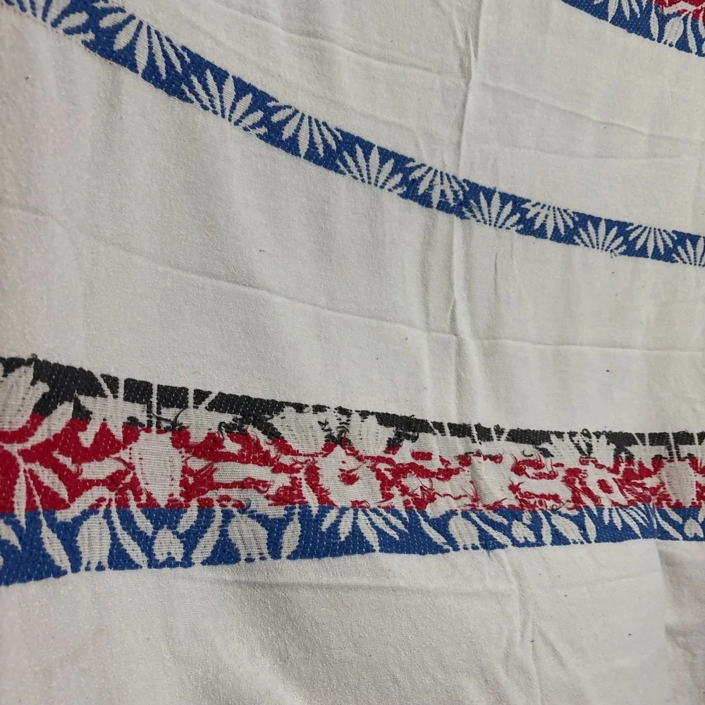 Vintage Embroidered Red White Blue King Size Bedspread 76